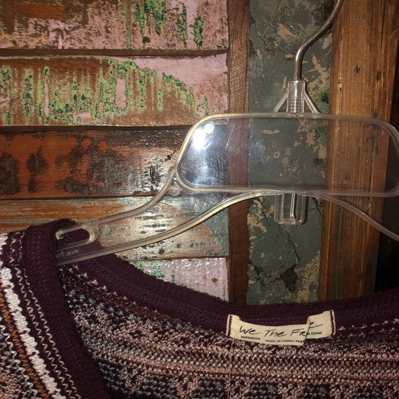 NWT Free People Fairisle Thermal Wine Shirt Boho Embroidered Waffle Knit - Picture 3 of 3